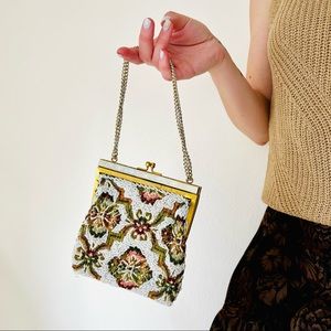 Vintage beaded purse clutch 60’s boho tapestry bag